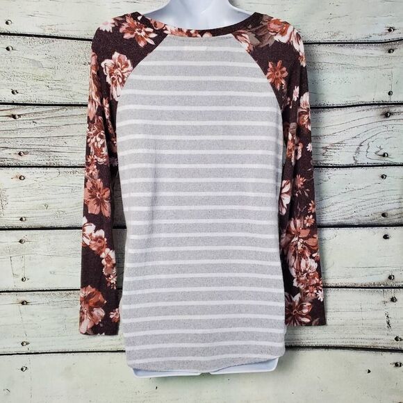 Maurices 24/7 Women's Top Small Striped Floral Raglan Sleeve Soft Stretch Knit S - Picture 3 of 6